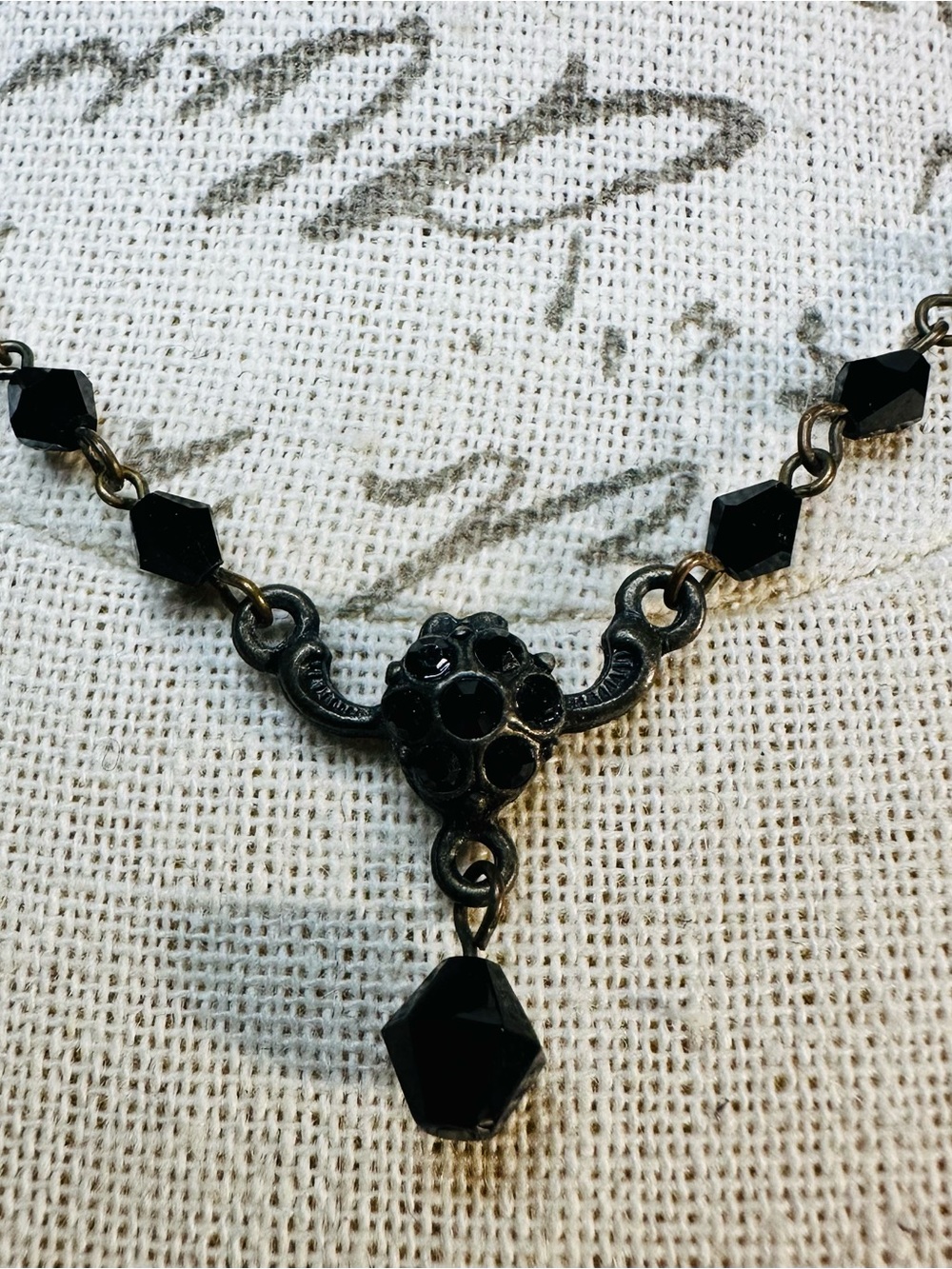 Robert Rose Victorian Y Drop Necklace Black Faceted Beads Teardrop Pendant